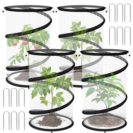 Erinaik 4 Pack Pop up Plant Guard Covers Tent from Animals White, 19.6" x 11.8" Foldable Plant Protectors Mesh Net, Garden Plant Enclosure Protection Cage with Stakes & Carry Bag for Outdoor Plants