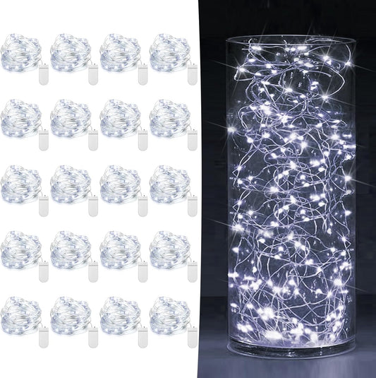 Skiennix 20 Pack Battery Operated Fairy Lights - 7ft Mini Twinkle String Lights | Silver Wire for Weddings & Parties