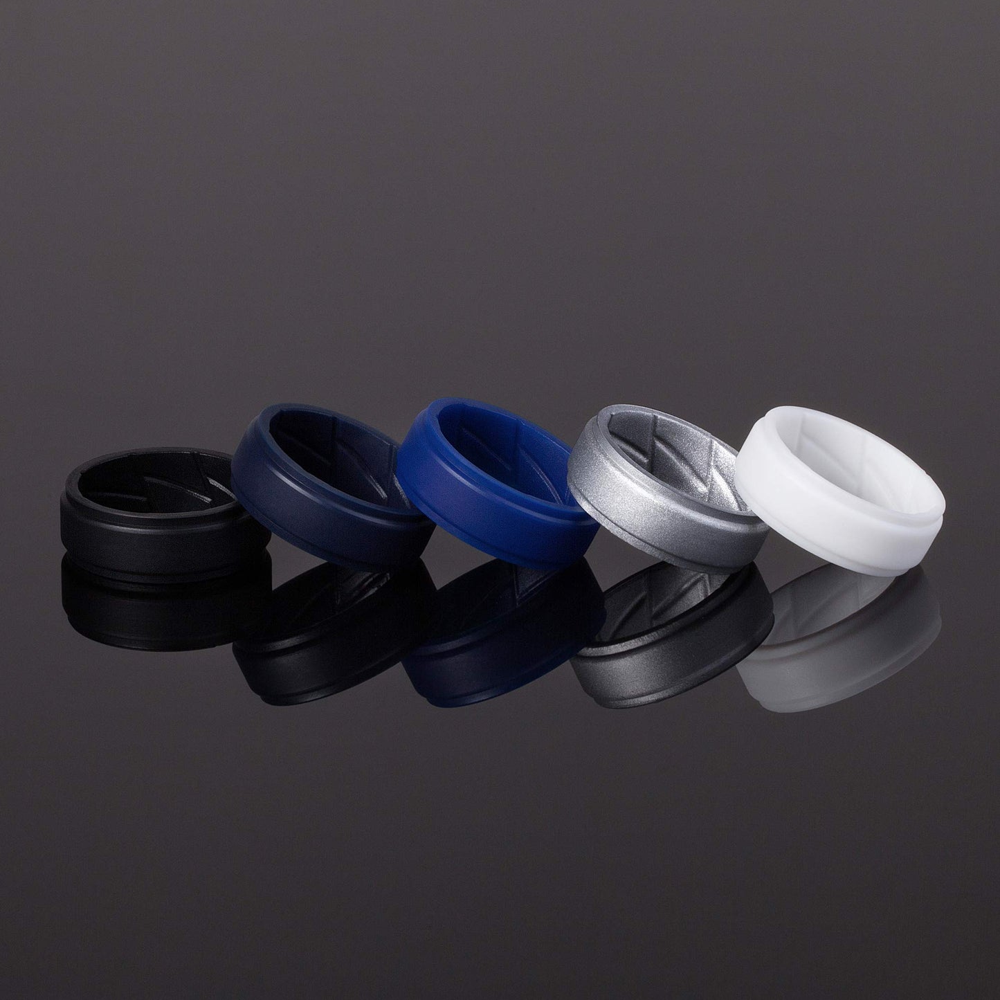 ThunderFit Silicone Wedding Rings for Men Breathable Airflow Inner Grooves, Step Edge Sleek Design Rubber Engagement Bands 8mm Wide 2mm Thick, Variety Multipack 1-7