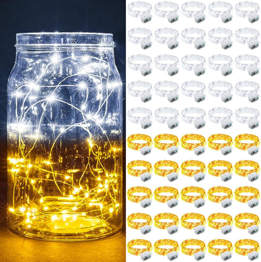 Skiennix 50 Pack Fairy Lights - 7Ft 20 LED Twinkle String Lights | Battery Operated & Waterproof for Weddings, Parties & Decor - Warm White & White