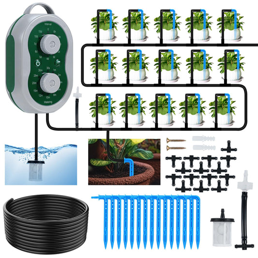 WIOR Automatic Plant Waterer Drip Irrigation System Kit for 15 Potted Plants, Indoor Self Watering System Plant Watering Devices with Programmable Water Timer for Garden Balcony Greenhouse Vacation