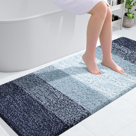 OLANLY Bathroom Runner Rug - Extra Soft Microfiber Mat with Rubber Backing | 59x24, Quick Dry, Airy Blue