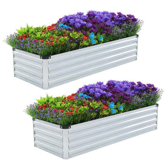 Meberam 2 Pack 12x4x1FT Galvanized Raised Garden Beds Kit Outdoor Metal Gardening Planter Box for Vegetable Elevated Flower Herbs,Silver