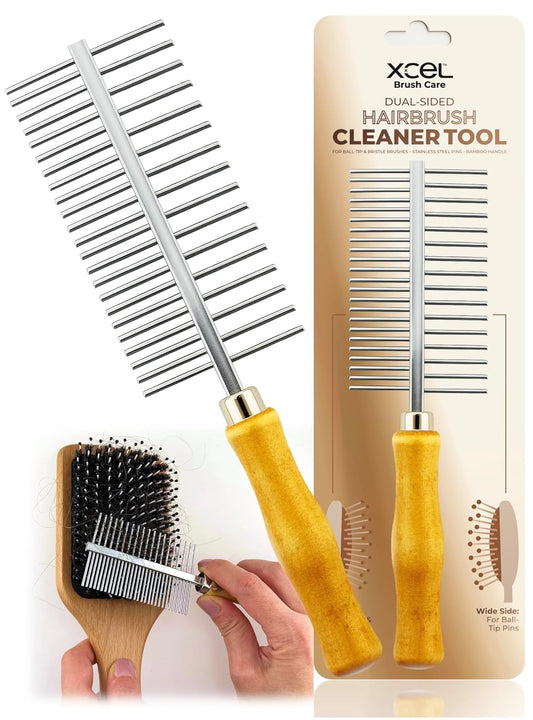 XCEL 2-in-1 Hair Brush Cleaner Tool - Dual-Sided Remover Comb for Paddle & Detangling Brushes