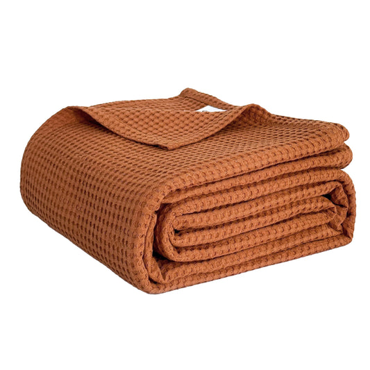 Simple&Opulence 100% Cotton Waffle Weave Throw Blanket 40"x50", Soft Lightweight Breathable Cozy Washed, Layer Blanket for Couch Bed Sofa, Farmhouse Home Decor for Adults All-Season, Rust Orange
