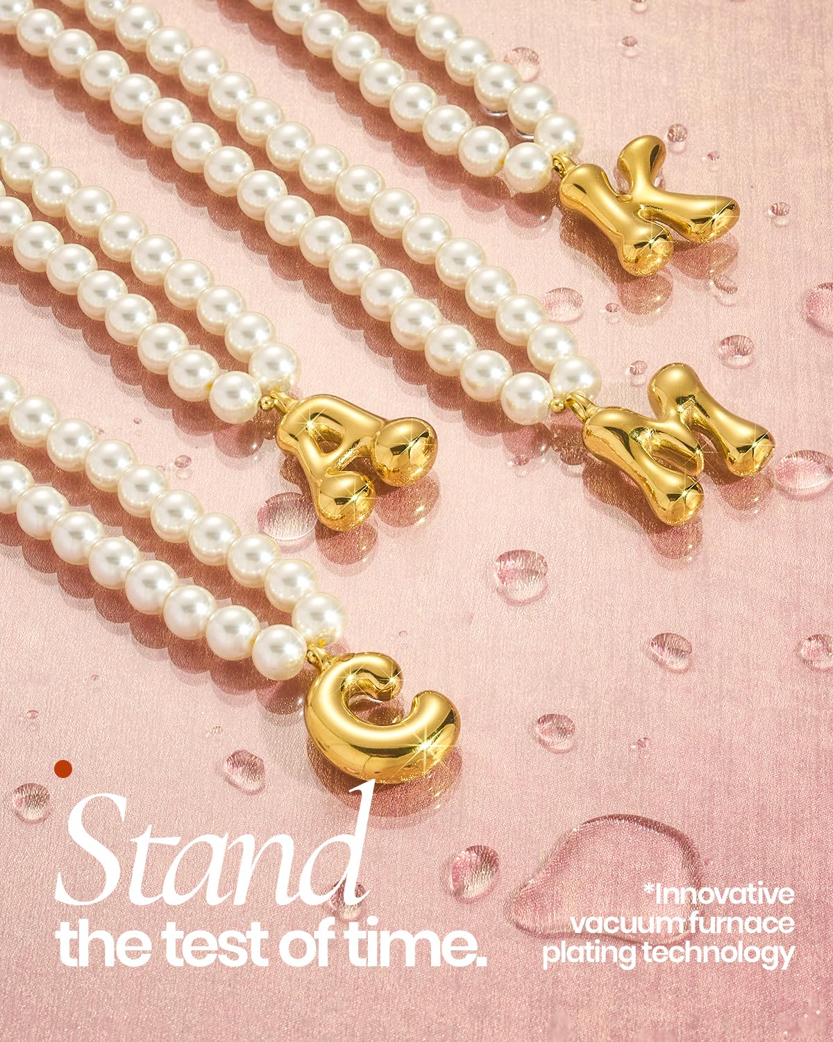 DoDoBeads Pearl Initial Necklace, 18K Gold Plated Stainless Steel Balloon Letter Pendant D, Non-Tarnish Waterproof Chunky Monogram Jewelry Gifts for Women Teens
