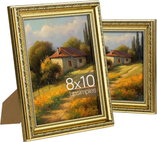 Upsimples 8x10 Picture Frame Set - Classic 5-Pack with 2 Vintage Frames for Wall Display