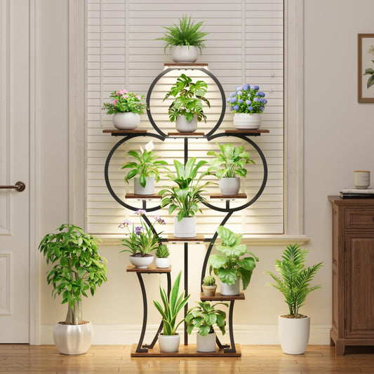POZILAN Plant Stand Indoor with Grow Lights - 63" Indoor Plant Stands, 10 Tiered Plant Shelf for Indoor Growing, Corner Lighted Plant Shelves for Balcony, Living Room, Patio, Black