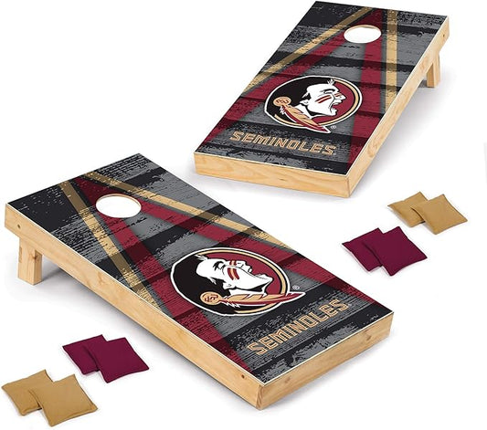 Wild Sports NCAA College 2' x 4' Wood Direct Print Tournament Cornhole Set, 8 Bean Bags, Vintage Triange Design - Tailgate, Outdoor, Backyard