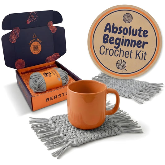 Berstuk Level 1 Absolute Beginner Crochet Kit for Adults - Crochet Starter Kit Beginner for Adults - Learn to Crochet with Expert Video Tutorials - Perfect DIY Gift