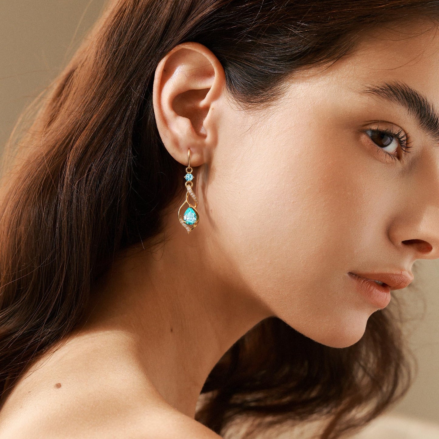 FANCIME 14K Gold Plated March Birthstone Dangle Earrings for Women Teardrop Aquamarine Earrings S925 Sterling Silver infinity Love Birthday Gifts for Mom Women
