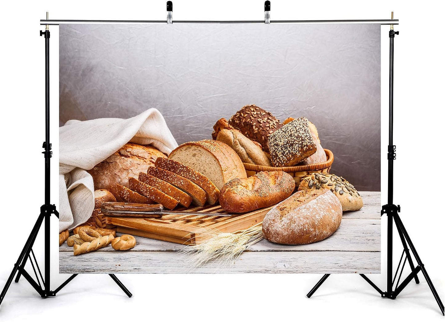 KeyWork 8x8ft Artisan Bread Assortment Backdrop Fresh Bakery Photography Background for Party Food Themed Gathering