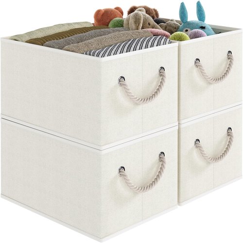 Closet Storage Bins by [Brand Name] - Collapsible Linen Organizers for Shelves | Beige, 3 Pack