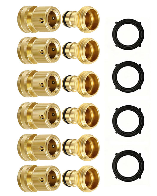 RainPoint Quick Connect Hose Fittings 3/4" GHT - Solid Brass Garden Hose Connectors, No-Leak Design & Universal Fit for Instant Connection (6 Sets)