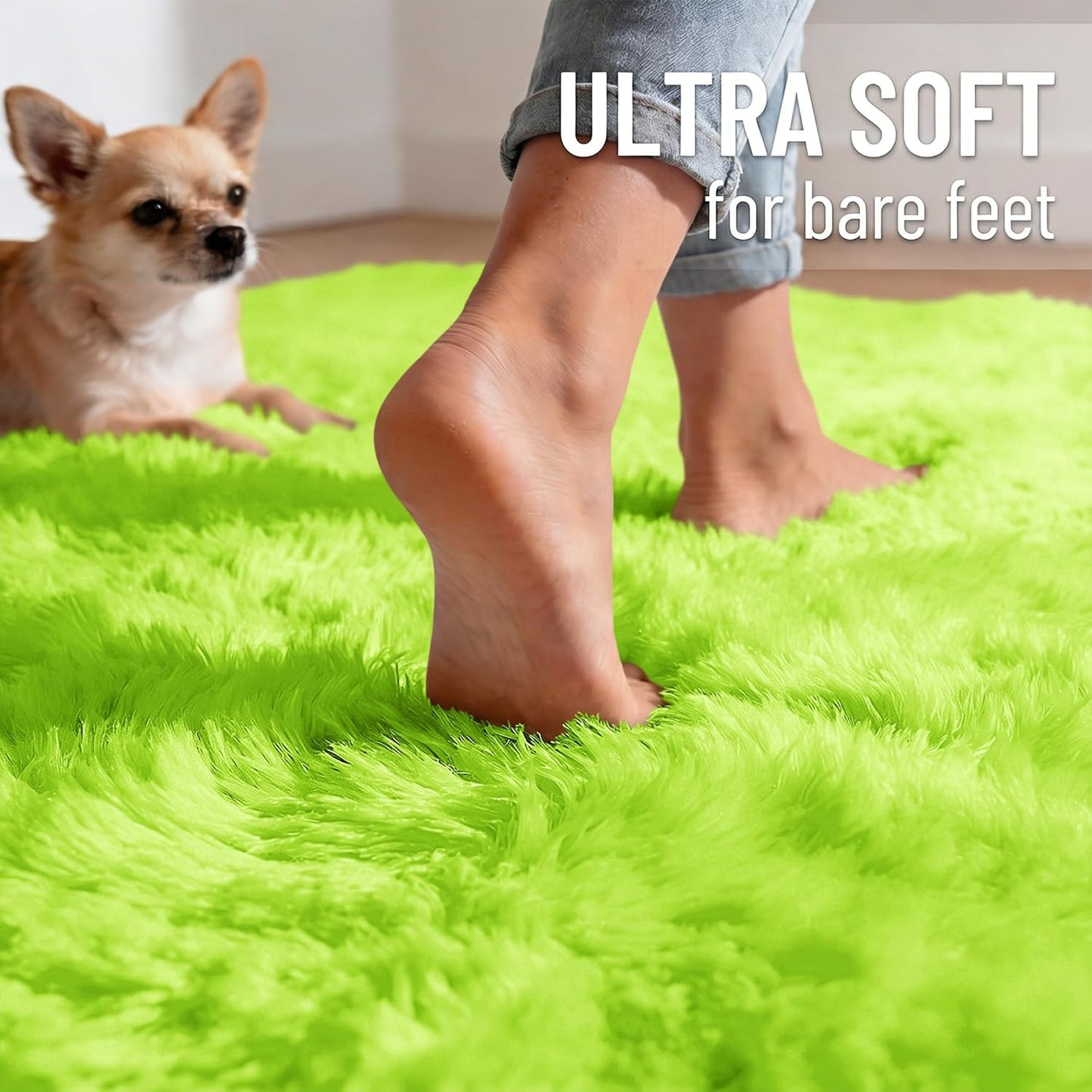 OLANLY 2x5 Machine Washable Runner Rug - Soft Fluffy Shaggy Design for Bedroom & Hallway | Lime Green Home Decor