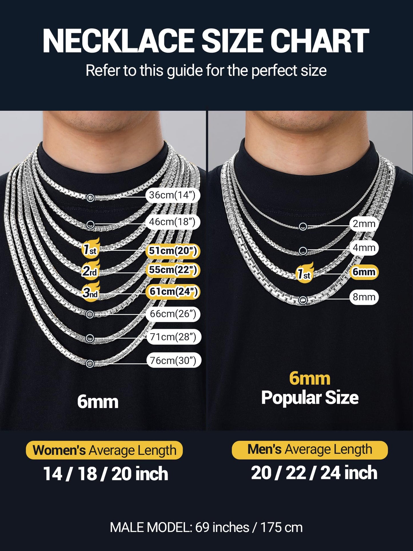 PROSTEEL Silver Chain for Mens 8mm Anti-Tarnish & Unbreakable Links Flat Box Necklace Hip Pop Chunky Chain Jewelry