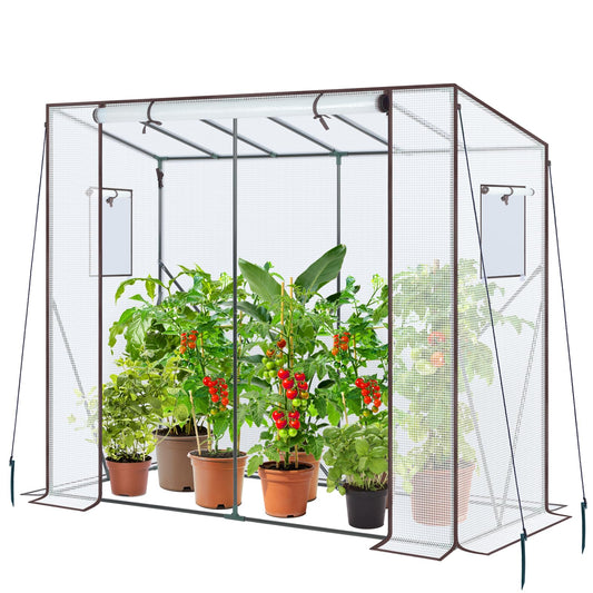Ohuhu Tomato Greenhouse for Outdoors: Portable Lean to Green House Heavy Duty with Roll-Up Zippered Door, Tall Plastic Greenhouses for Outside Plants Growing Shed Tent for Backyard, 6.6x2.5x5.6 FT