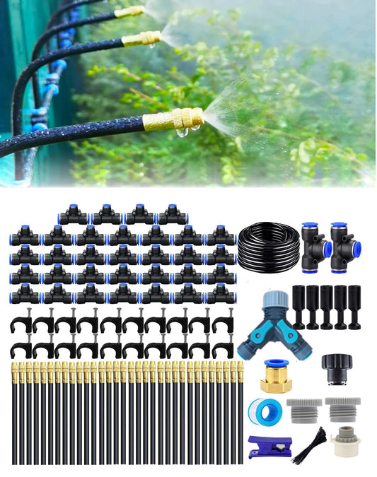 New drip Irrigation kit, Automatic Garden Watering System, Quick Connector and 360-degree Bending Dropper atomizing Copper Nozzle, Garden Plant Lawn Courtyard Watering System. (165FT)