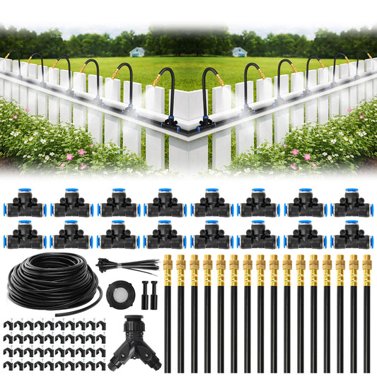 Bluepro Drip Irrigation System 100FT 1/4", 2026-Upgrade Garden Sprinkler Kit with 16PCS 360° Adjustable Copper Nozzles, Automatic Misting Watering System for Raised Beds, Greenhouse, Lawn, Patio, Yard