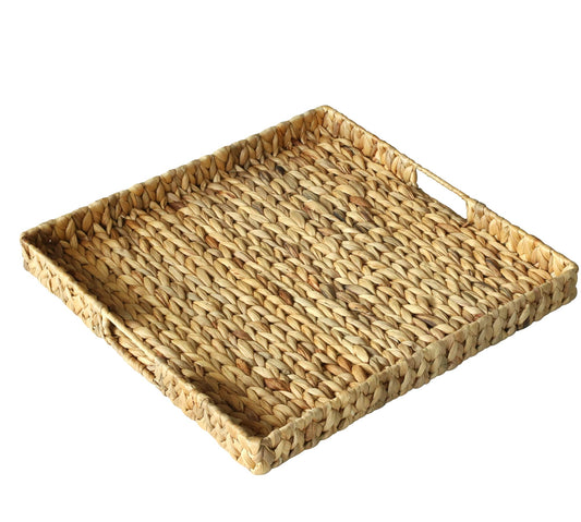 Extra Large Square Ottoman Table Tray 19.7" with Handles - Handmade Wicker Serving Hand Woven Tray for Farmhouse Decorative Oversized Coffee Table Trays Living Room Kitchen Counter Breakfast