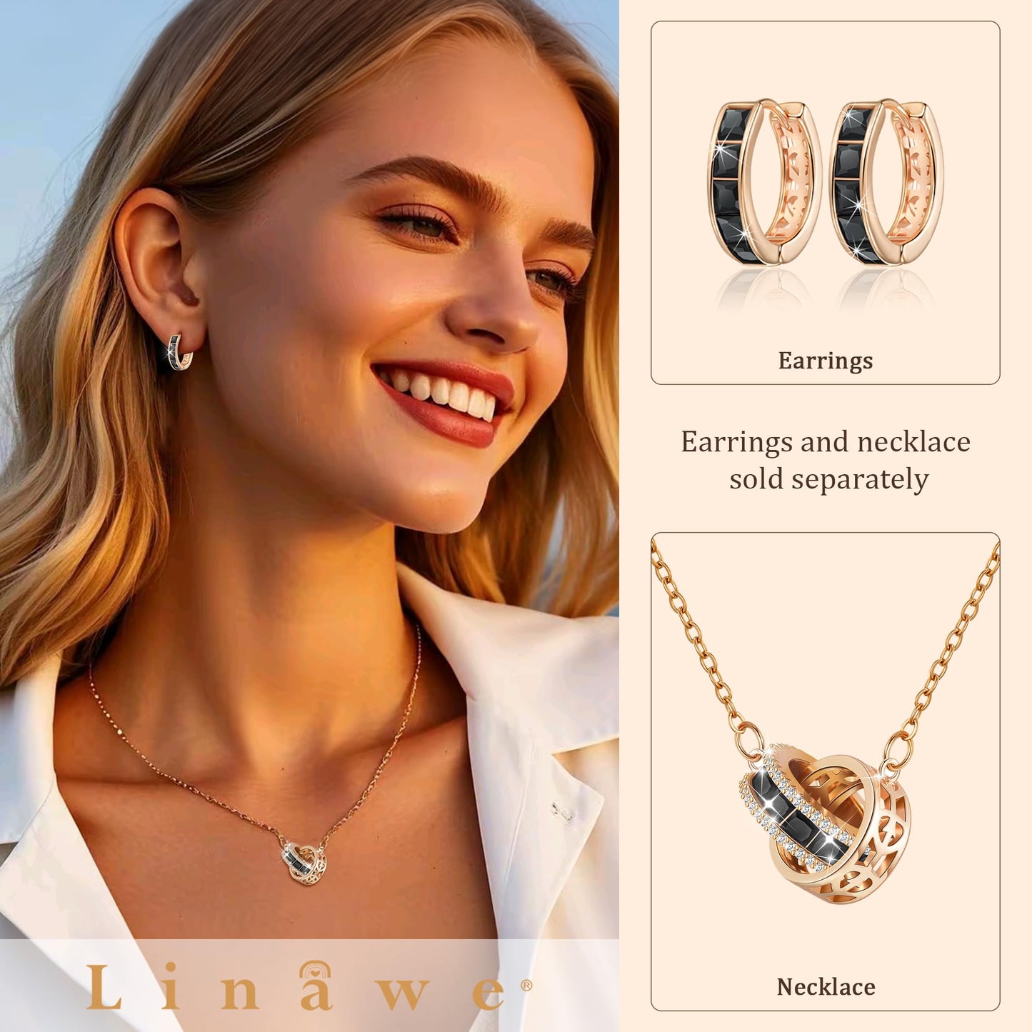 Linawe Black Hoop Earrings for Women Trendy, Small Mini Tiny Hoops Huggie Earrings, Helix Earrings Rose Gold, Moissanite Cubic Zirconia Rhinestone Imitation Diamond Piercing Jewelry