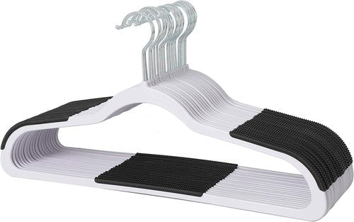 Finnhomy Heavy Duty Plastic Hangers - 50 Pack with Non-Slip Pads | Space-Saving Organizer for Shirts & Pants - White