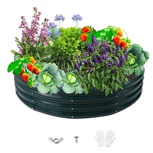 zbzbml Durable Round Steel Raised Garden Bed Painted for Planting Vegetable/Herbs/Flowers/Trees at Backyard/Garden,or Baby Chicken,Christmas Tree Fence (Dark Green, 47 in Diameter x 12 in high)