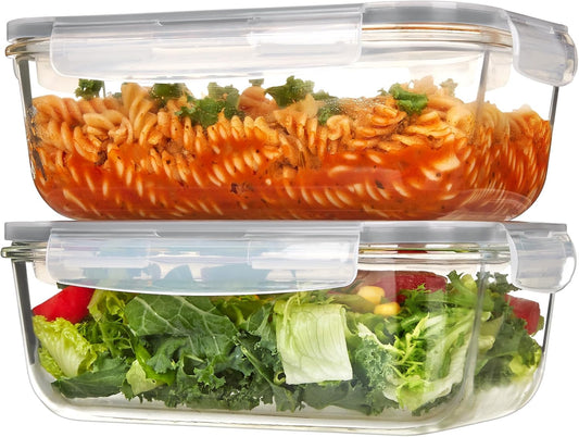 Vtopmart Large Glass Storage Containers - 2-Pack 1860ml | Airtight Lids for Meal Prep & Baking, Grey