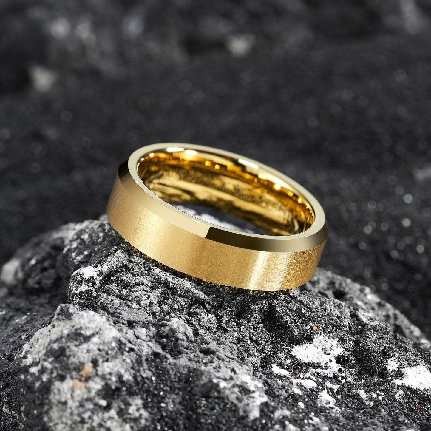 King Will 7mm Basic Tungsten Rings For Men Gold Wedding Band Polished Edge Brushed Matte Promise Ring Comfort Fit (Size 14)