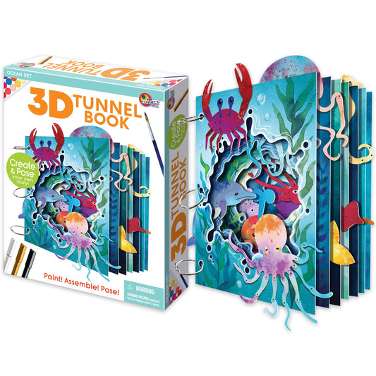 EyeConnect Crafts DIY 3D Tunnel Book Kit – Creative STEAM Art & Craft Set for Kids & Teens, Build, Paint & Make Your Own Book with Posable Interactive Animals & Characters (Ocean)