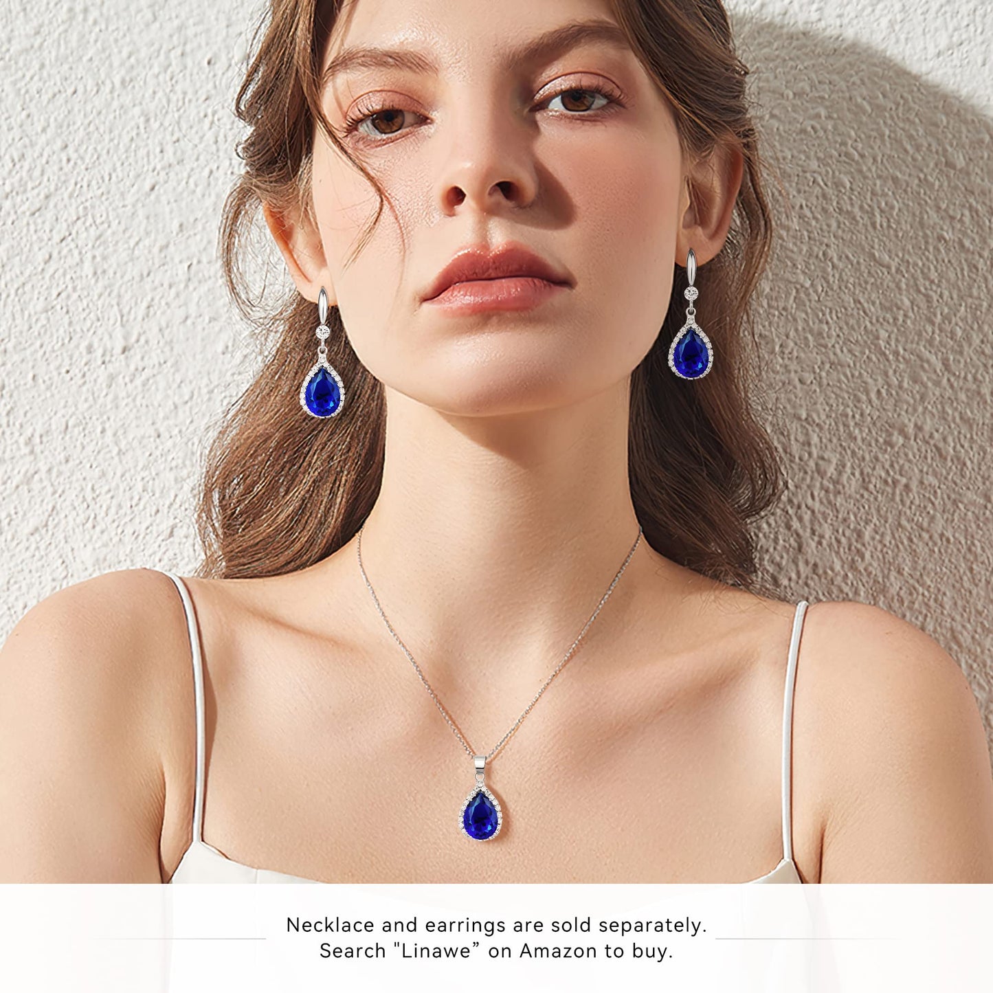 Linawe Blue Earrings for Women, Sapphire Imitation Diamond Drop Dangle Silver Earrings, Chandelier Rhinestone Cubic Zirconia Crystal Teardrop Earrings, Wedding Jewelry Set