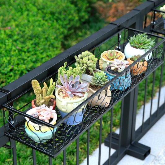 ZZBIQS Metal Planter Flower Pot Holder Railing Shelf, Iron Balcony Planters Railing Hanging Bucket Pot Flower Holder with Hooks for Outdoor Garden Porch Patio(Black, 23.6 x 7.8 x 4.7 Inch)