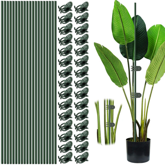 20pcs 15.7" Plant Stakes with 30pcs Clips, Bendable Orchid Stakes and Clips Set Support Tall for Indoor/Outdoor Plants,Potted Plants,Single Stem Vines Flower Plant Support Sticks for Orchid Rose Peony