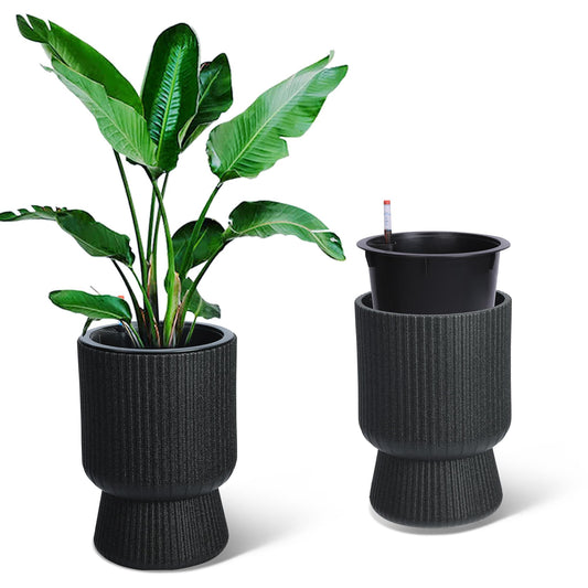 CABIHOME 14.2" Tall Planters, 2packs-Large Planter for Outdoor Plants, Flower Pots with Water Level Monitor, for Patio, Porch, Living Room, Home Office, for Outdoor & Indoor Plants, Classic White