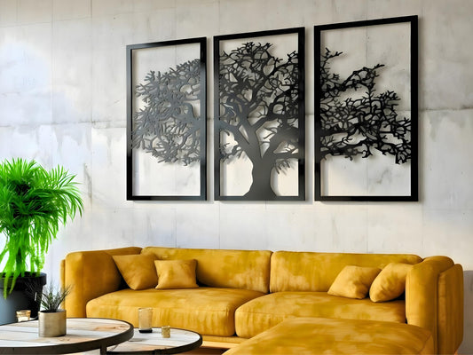 VAILLA Wood Wall Art Decor Wall Hanging Sculpture Modern Home Decoration 3 Panels Nature Wall Hangings Large Wooden Wall Arr 3D Textured Sculptures for Living Room Bedroom Office Dinnig Room (Tree of Life)