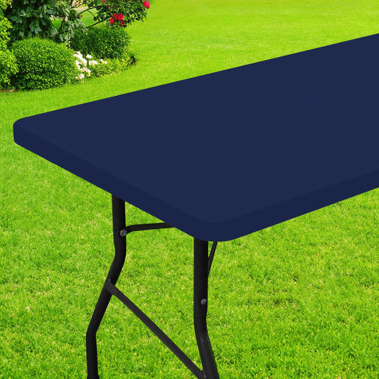 Smiry Rectangle Picnic Table Cloth, Waterproof Elastic Fitted Tablecloths for 6 Foot Tables, Washable Polyester Table Cover for Camping, Indoor and Outdoor (Navy, 30"x72")
