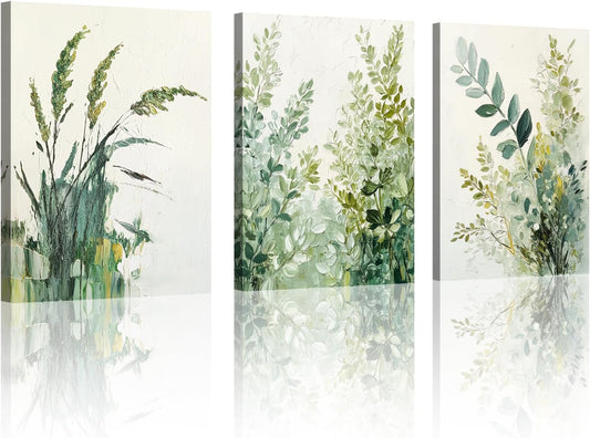 Skiennix Boho Floral Canvas Wall Art Prints - Modern Botanical Decor for Home & Office | 12"x16" Wrapped Frame