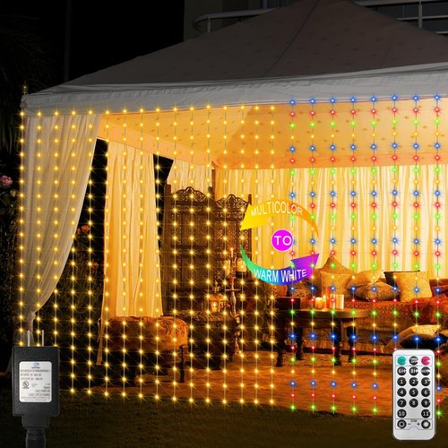 Echosari 600 LED Curtain Lights - 20Ft x 10Ft Waterproof Dual Color Changing Fairy Lights for Bedroom & Wedding Backdrop (Warm White & Multicolor)