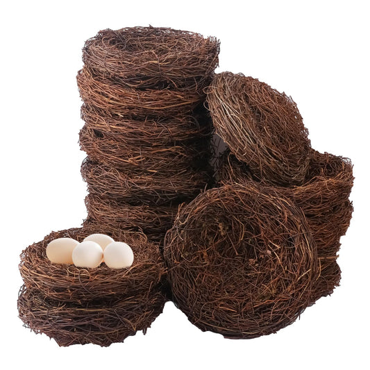 Geytetqi 16 PCS 7.87 Inch Artificial Bird Nest for Crafts, Handicraft Rattan Bird's nest, Small Bird Nest, Bird's Nest Decorating Kit for Holiday, Table, Garden, DIY Terrarium Decor