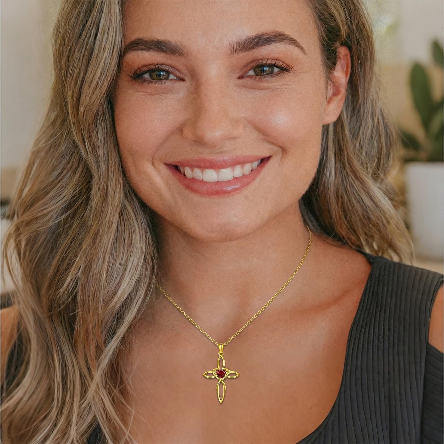 POIUY Celtic Knot Cross Birthstone Necklace for Women 14K Gold Dainty Irish Infinity Heart Pendant Cross Jewelry Anniversary Valentines Birthday Mothers Day Gifts for Mom Wife Her
