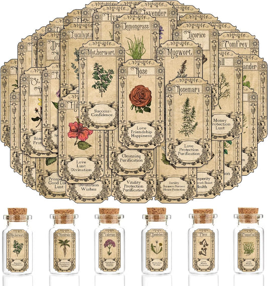 Skiennix 72Pcs Vintage Herb Stickers - Apothecary Spice Labels for Jars & Bottles
