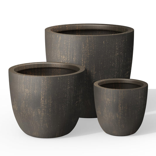 Kante Round Concrete Planter Set of 3, Large Outdoor Indoor Plant Pots with Drainage Hole, 10/14/18-Inch Diameter Flower Pots for Patio, Garden and Home, Antique Bronze