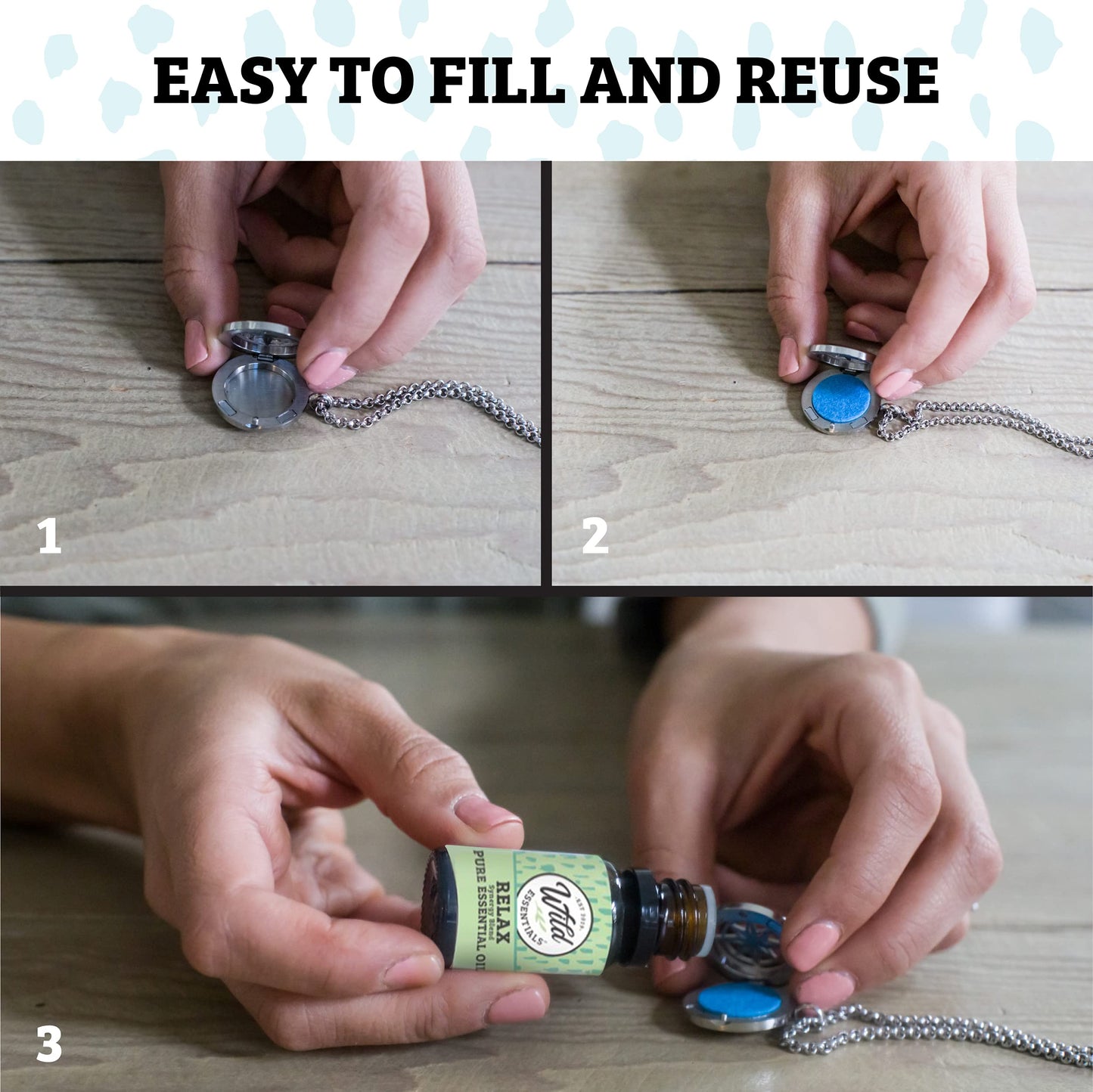 Wild Essentials Peace Sign Essential Oil Diffuser Necklace, Stainless Steel Locket Pendant with 24 inch Chain, 12 Color Refill Pads, Customizable Color Changing Perfume Jewelry for Aromatherapy