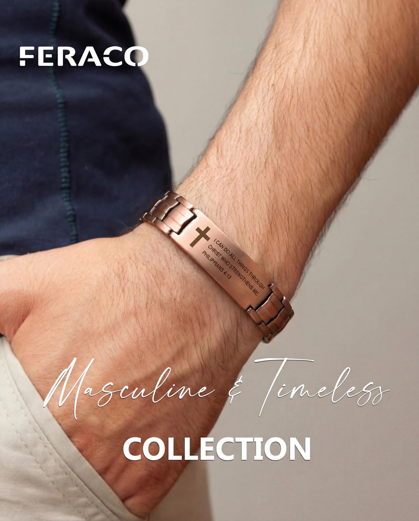 Feraco Copper Magnetic Therapy Bracelets for Men, Copper Cross Bracelets with 3800 Gauss Neodymium Magnets