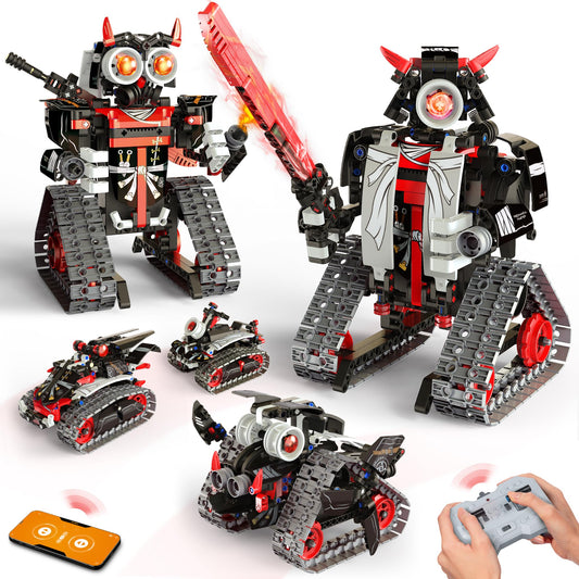 Opmind 5 in 1 STEM RC Robot Building Kit, APP & Remote Control Samurai/Ninja Blocks 443 Pcs, Erector Set RC Toy for Kids, DIY Build Science Educational Gift for Age 6 7 8 9 10 11 12+ Boys & Girls