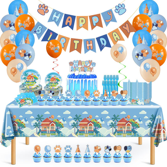 133PCS Blue Birthday Party Supplies - Serves 20 Guests，Blue Birthday Decorations, Blue Plates and Napkins, Tablecloth, Balloons, Banner, Cake Toppers, Fork & Paper Food Trays - Party Supplies