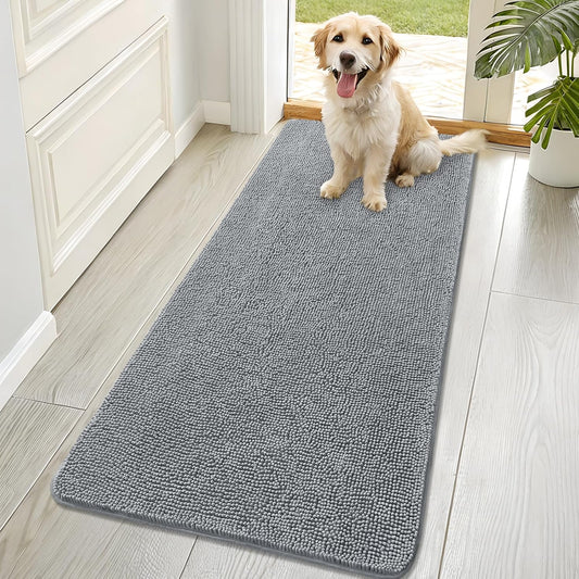OLANLY Dog Door Mat - Absorbent Non-Slip Chenille Mat for Muddy Paws | 70x32 Grey Indoor Entryway Carpet