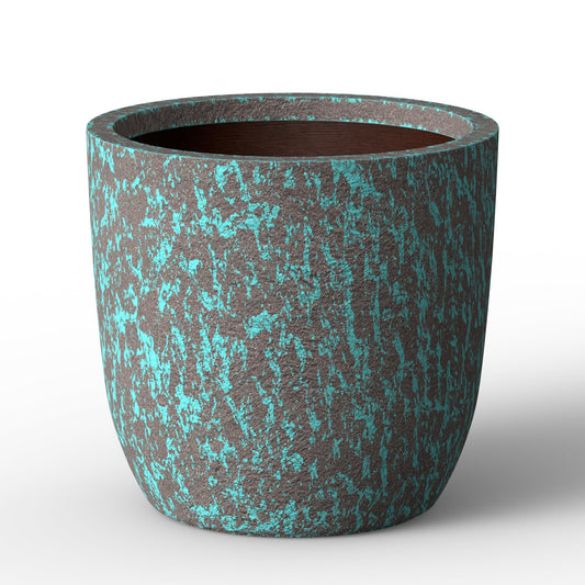 Humid Jade 13.4-Inch Dia Round Concrete Planter, Weathered Clay Speckled Plant Pot with Drainage Hole, Modern Stone Texture for Indoor Outdoor Use – Patio, Garden, Entryway, Ocean Teal Veil