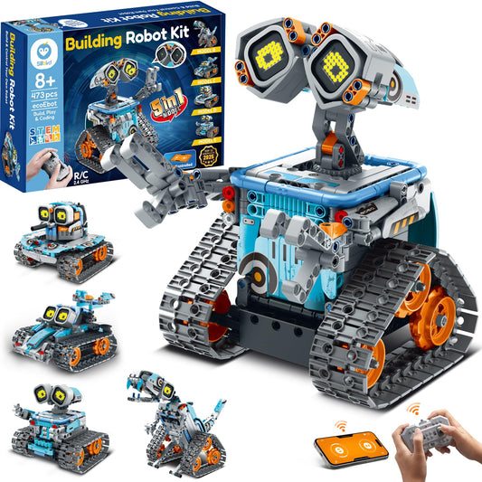 Sillbird Robot Building Kit with Remote Control STEM Gifts for Kids Age 8-12, Coding Robotics Technic Toy Set for Boys' Birthday, Buildable 5-in-1 Models with 473 Pieces