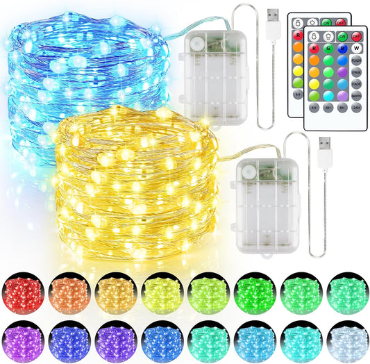 StarryEver Fairy Lights - 33ft 100LED Color Changing String Lights | 2 Pack with Remote Timer, Waterproof for Indoor/Outdoor Decor